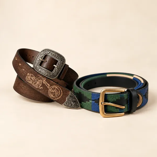 Brown_And_Green_Grain_Leather_Western_Embossed_Belt_For_Unisex_Pack_Of_2