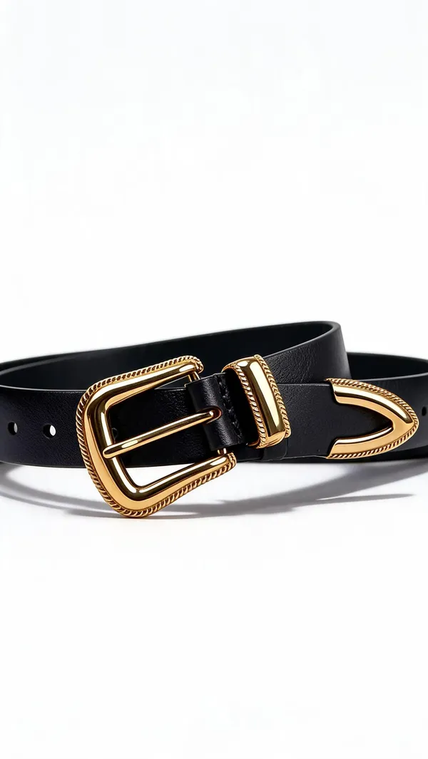 Black_Grain_Leather_Gold_Buckle_Slim_Belt_For_Unisex