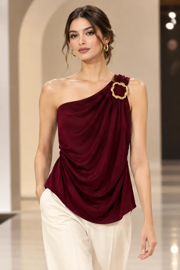 Burgundy_Draped_One_Shoulder_Top_for_Women