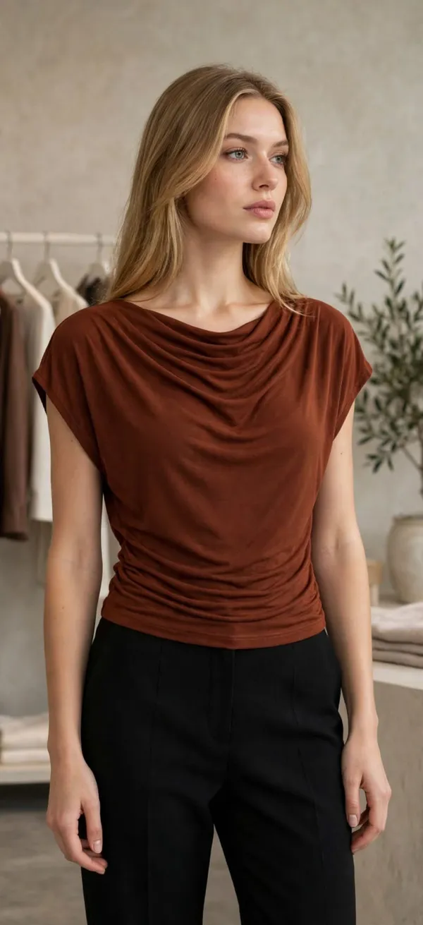 Brown_Ruched_Drape_Top_for_Women