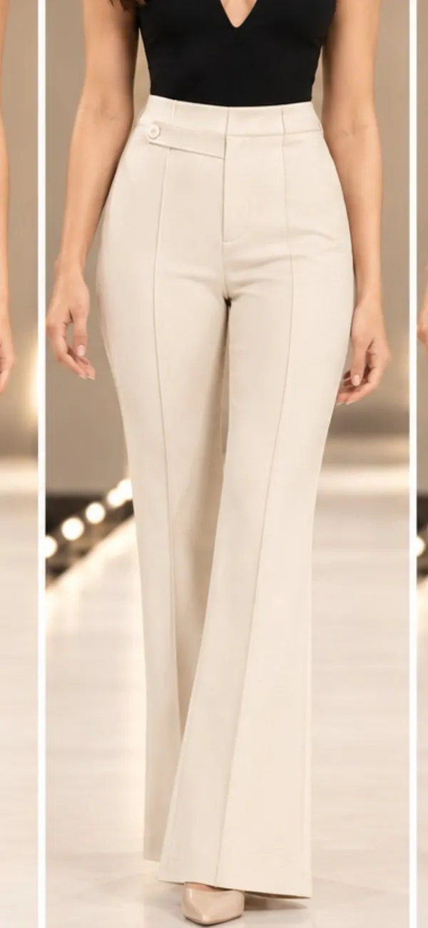 Cream_Fabric_High_Waist_Flared_Trousers_for_Women
