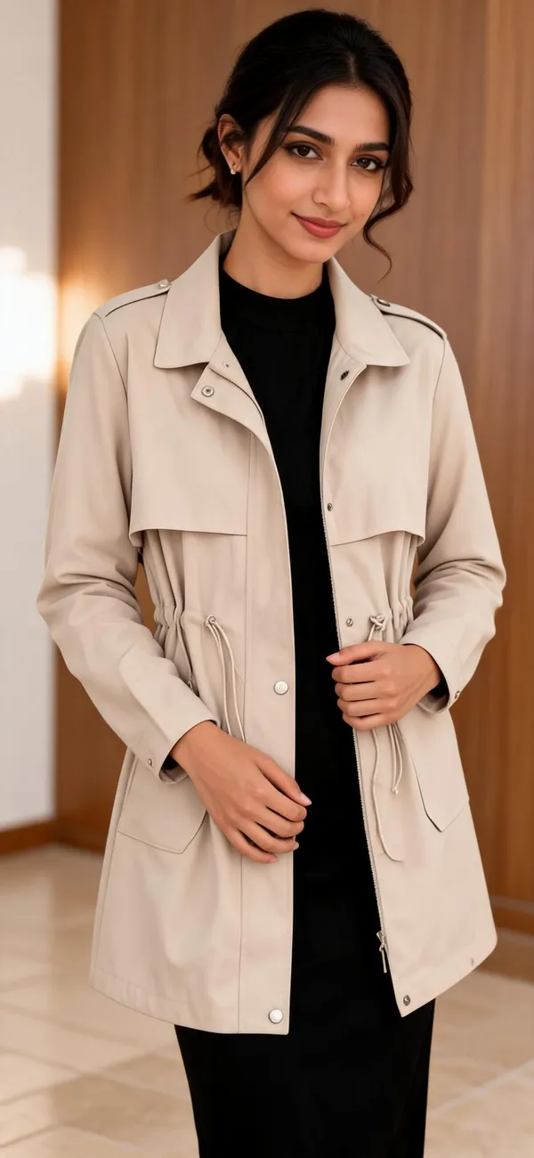 Beige_Cotton_Longline_Drawstring_Jacket_For_Women