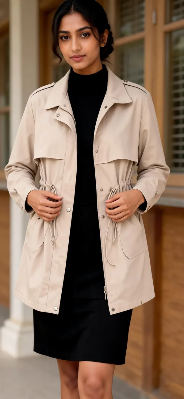 Beige_Cotton_Longline_Drawstring_Jacket_For_Women