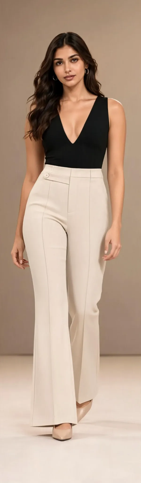 Cream_Viscose_Lycra_High_Waist_Flared_Trousers_For_Women
