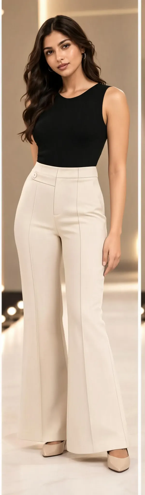Cream_Viscose_Lycra_High_Waist_Flared_Trousers_For_Women