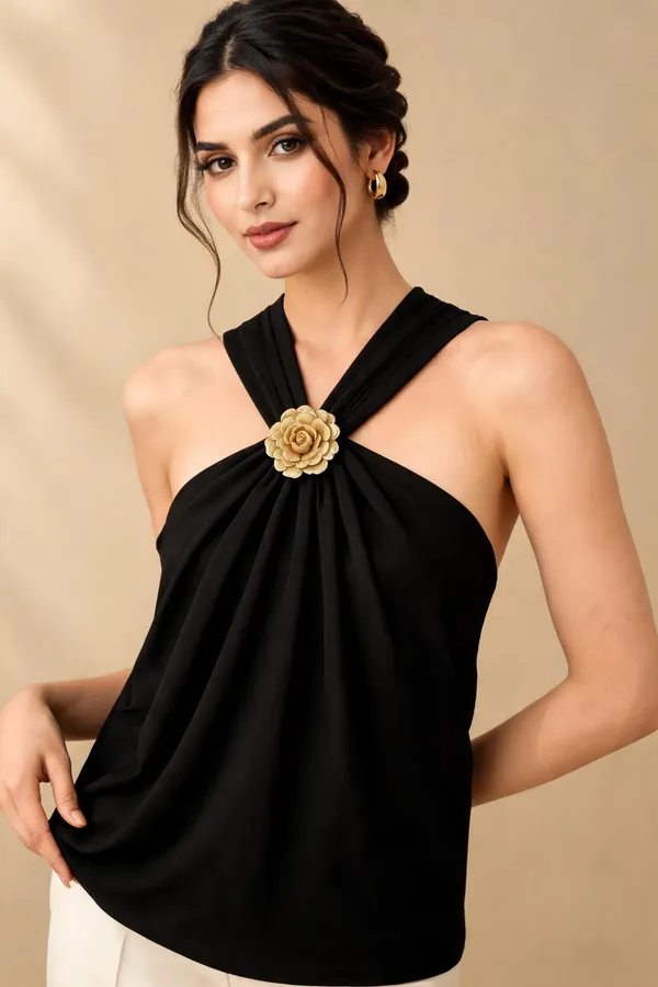 Black_Lycra_Halter_Neck_Draped_Top_For_Women
