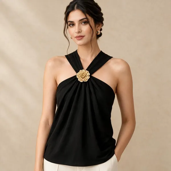 Black_Lycra_Halter_Neck_Draped_Top_For_Women
