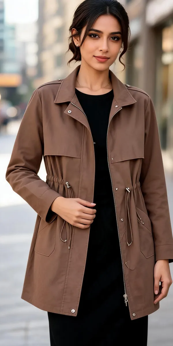Brown_Cotton_Longline_Utility_Jacket_For_Women