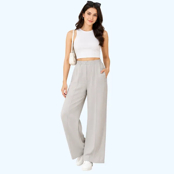 Beige_Polyester_Wide_Leg_Trousers_For_Women