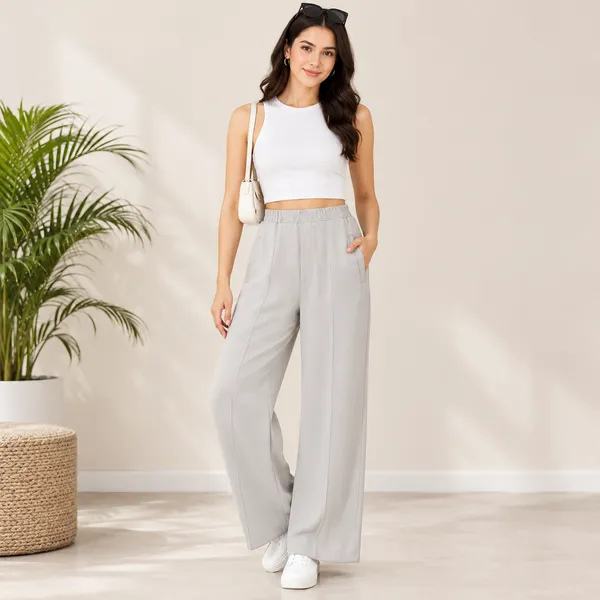 Beige_Polyester_Wide_Leg_Trousers_For_Women