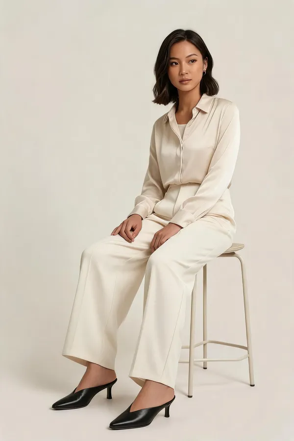 Ivory_Polyester_Wide_Leg_Collared_Jumpsuit_For_Women