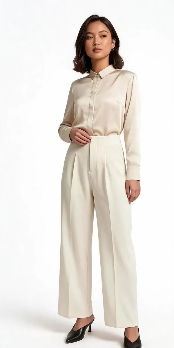 Ivory_Polyester_Wide_Leg_Collared_Jumpsuit_For_Women