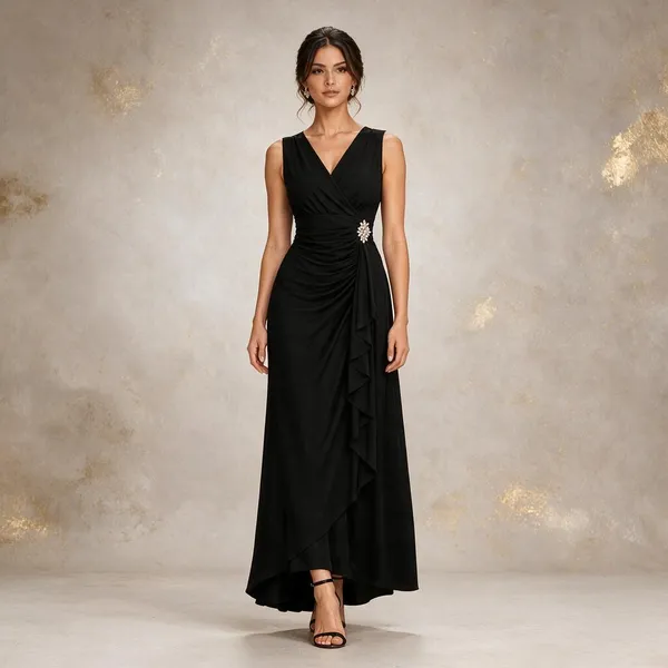 Black_Lycra_Sleeveless_Draped_Maxi_Dress_For_Women