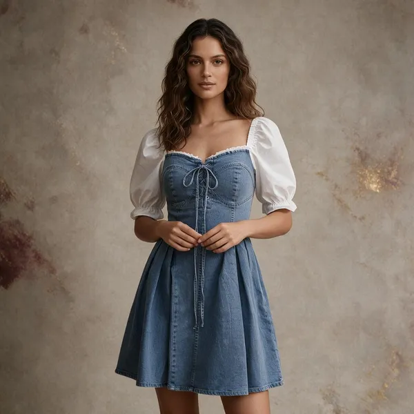 Blue_Denim_Puff_Sleeve_Square_Neck_Mini_Dress_For_Women