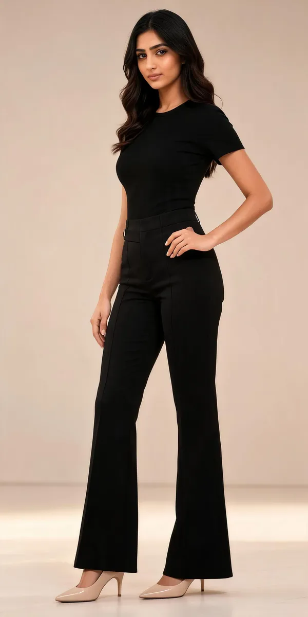 Black_Viscose_Lycra_High_Waist_Flared_Trousers_For_Women