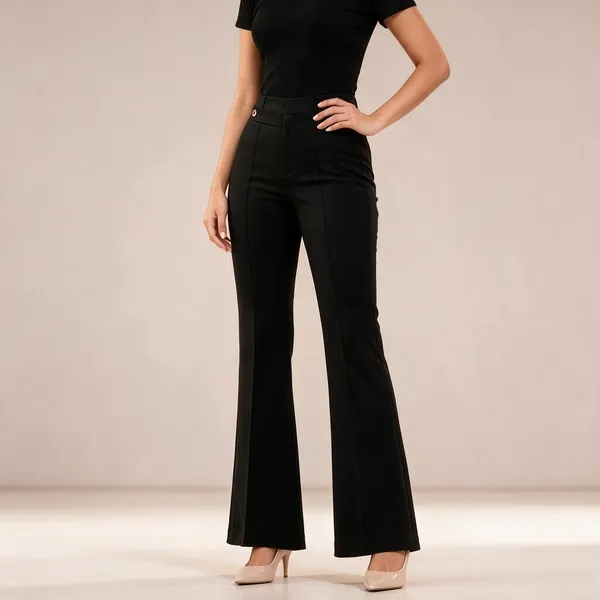 Black_Viscose_Lycra_High_Waist_Flared_Trousers_For_Women