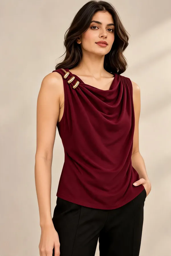 Maroon_Lycra_Cowl_Neck_Sleeveless_Top_For_Women