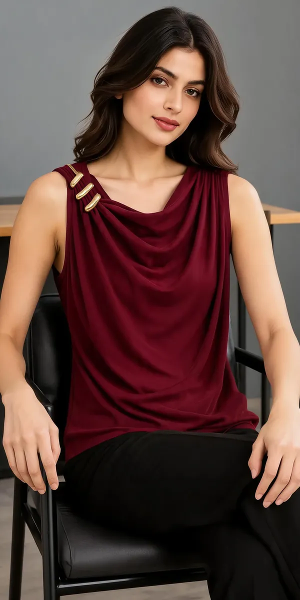 Maroon_Lycra_Cowl_Neck_Sleeveless_Top_For_Women