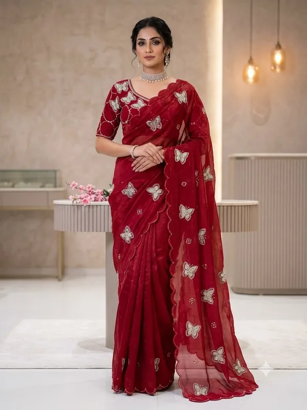 Red_Net_Embroidered_Saree_For_Women