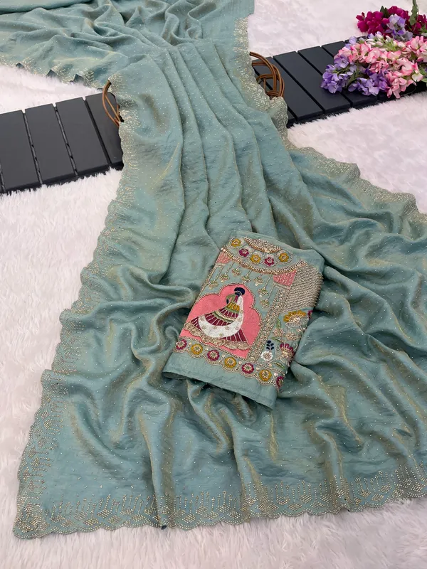 Sea_Green_Net_Embellished_Saree_For_Women
