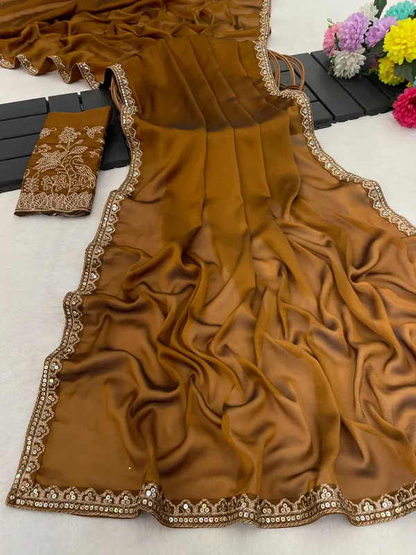 Brown_Satin_Embroidered_Saree_For_Women