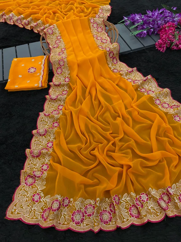 Orange_Georgette_Embroidered_Saree_For_Women