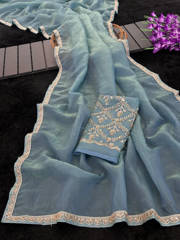 Teal_Sheer_Embroidered_Saree_For_Women