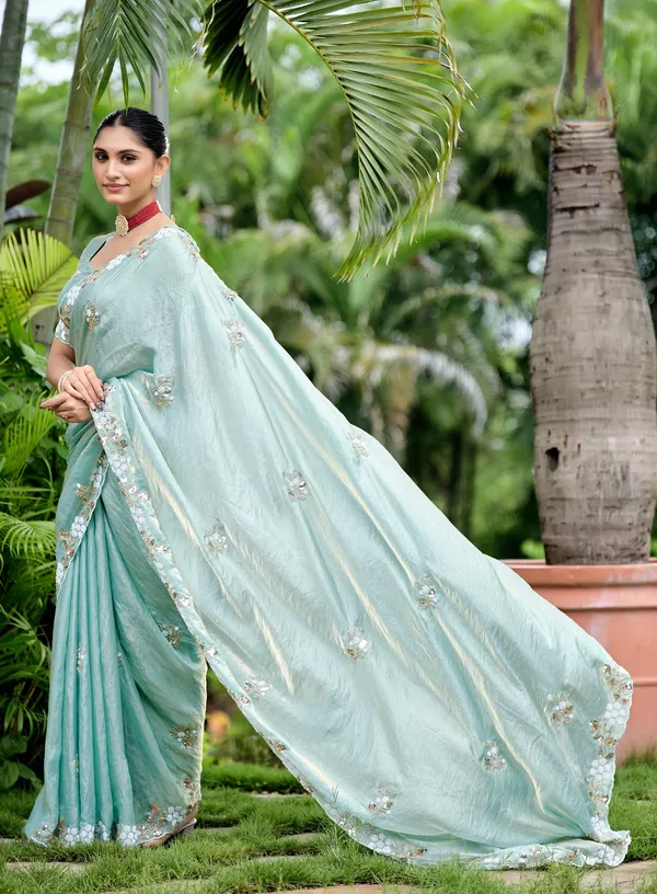 Mint_Green_Organza_Embroidered_Saree_For_Women