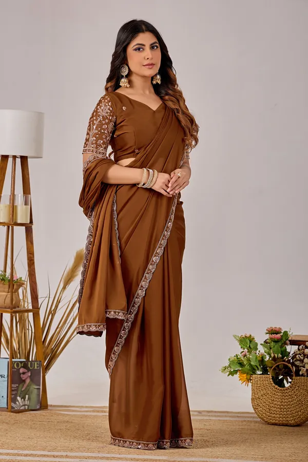 Brown_Embroidered_Saree_For_Women