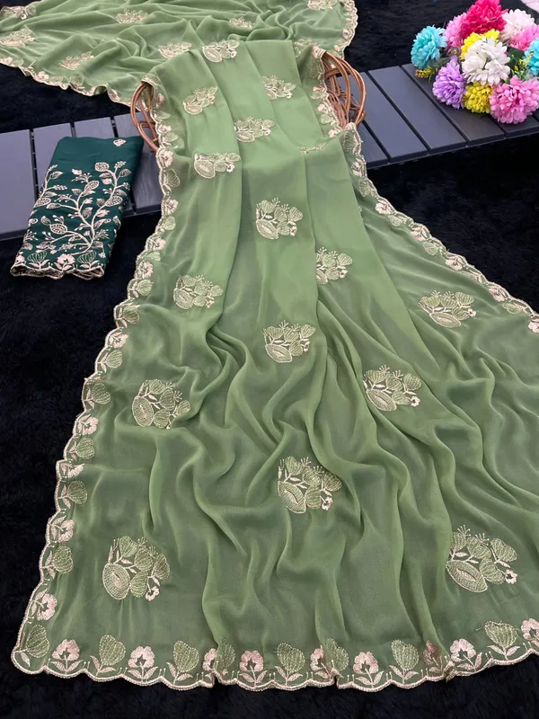 Green_Embroidered_Saree_For_Women