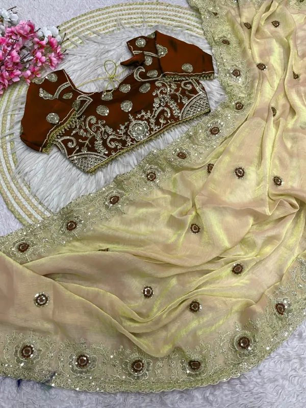 Cream_And_Maroon_Embroidered_Saree_For_Women