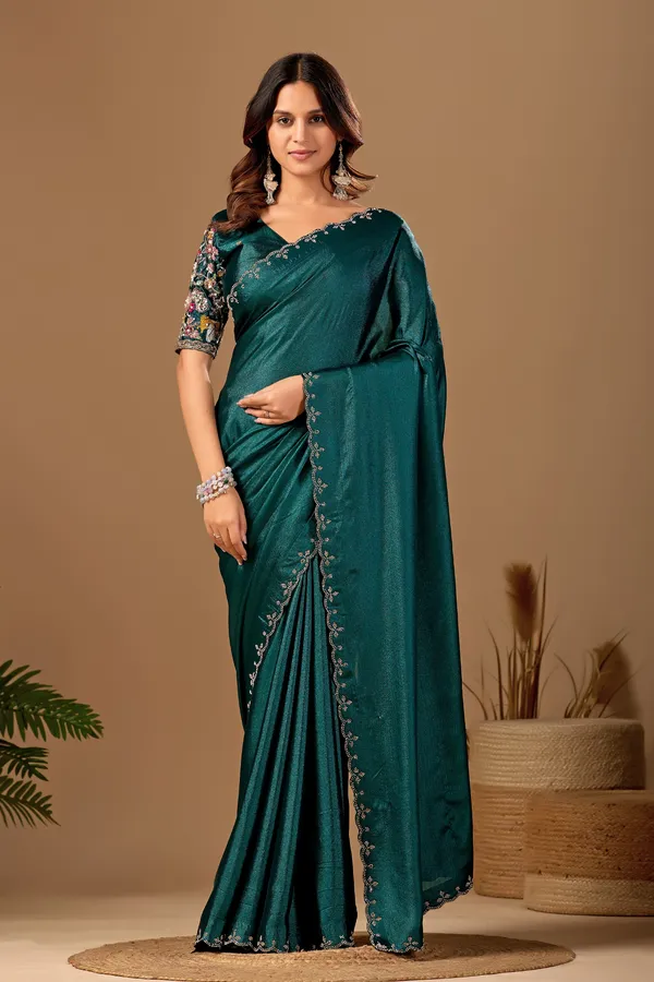Teal_Embroidered_Saree_For_Women