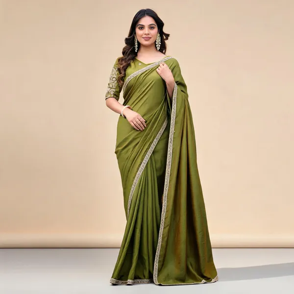 Olive_Green_Embellished_Saree_For_Women