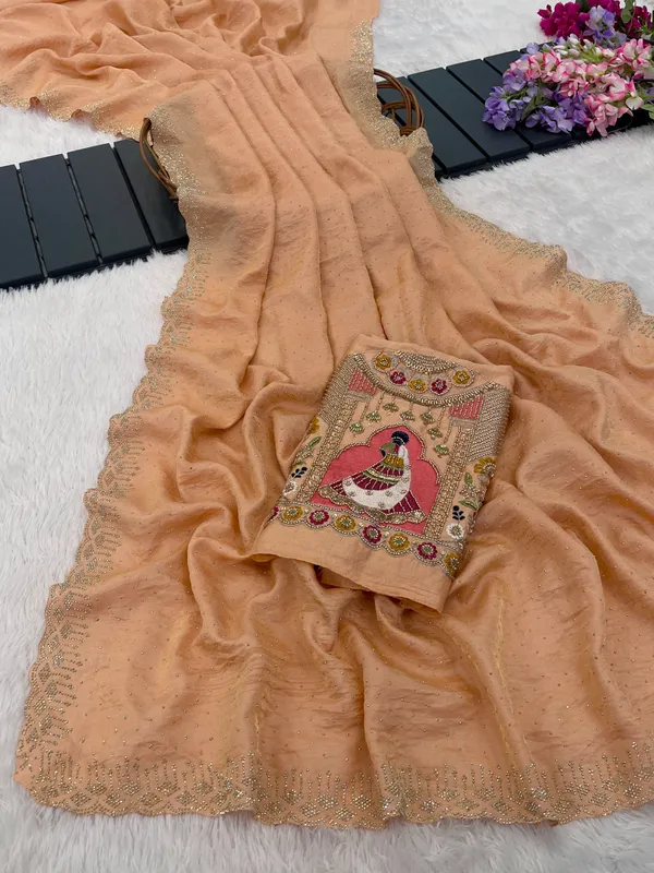 Peach_Embroidered_Saree_For_Women