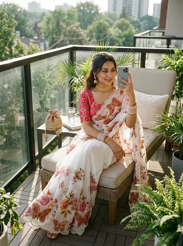 Cream_Floral_Print_Saree_For_Women