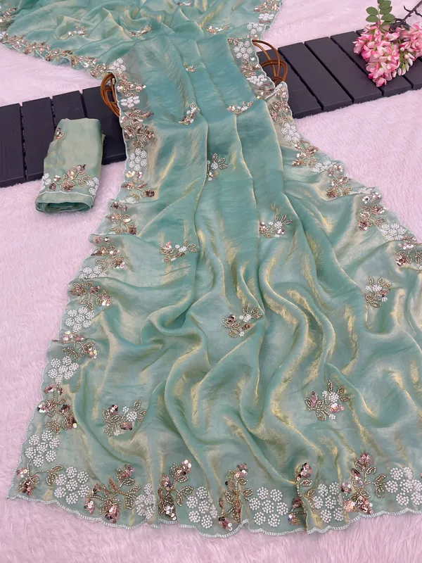 Mint_Green_Organza_Embroidered_Saree_For_Women