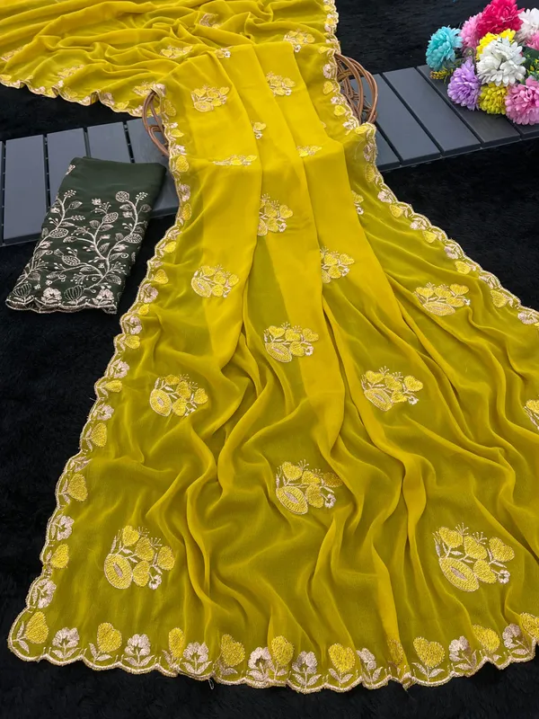 Yellow_Georgette_Embroidered_Saree_For_Women