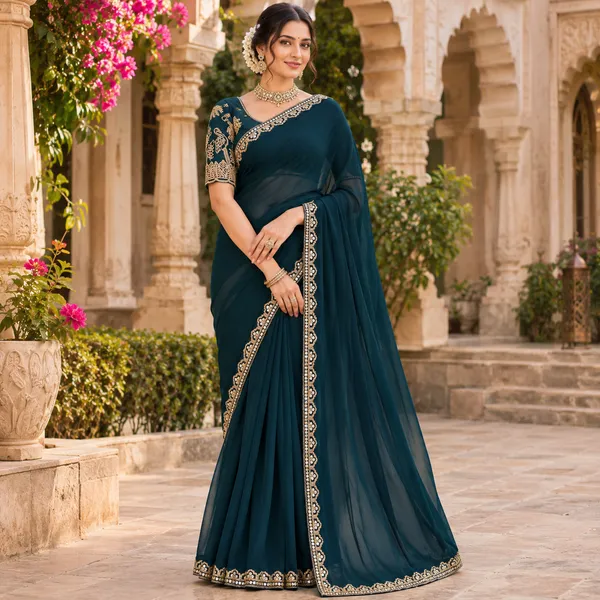 Teal_Sheer_Embellished_Saree_For_Women