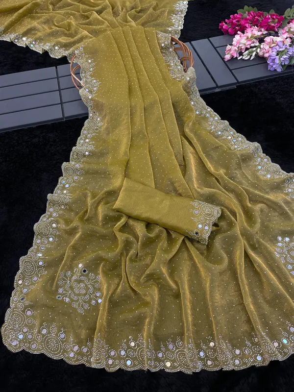 Olive_Georgette_Embroidered_Saree_For_Women