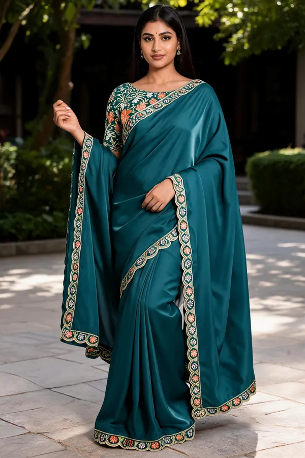 Teal_Embroidered_Saree_For_Women