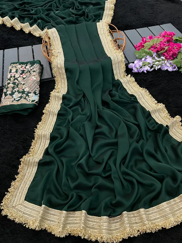 Green_Chiffon_Embellished_Saree_Set_For_Women