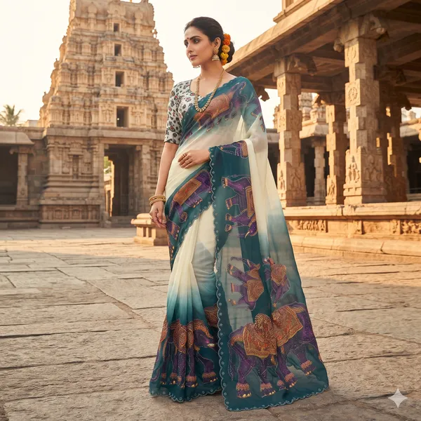 Teal_Embroidered_Saree_For_Women