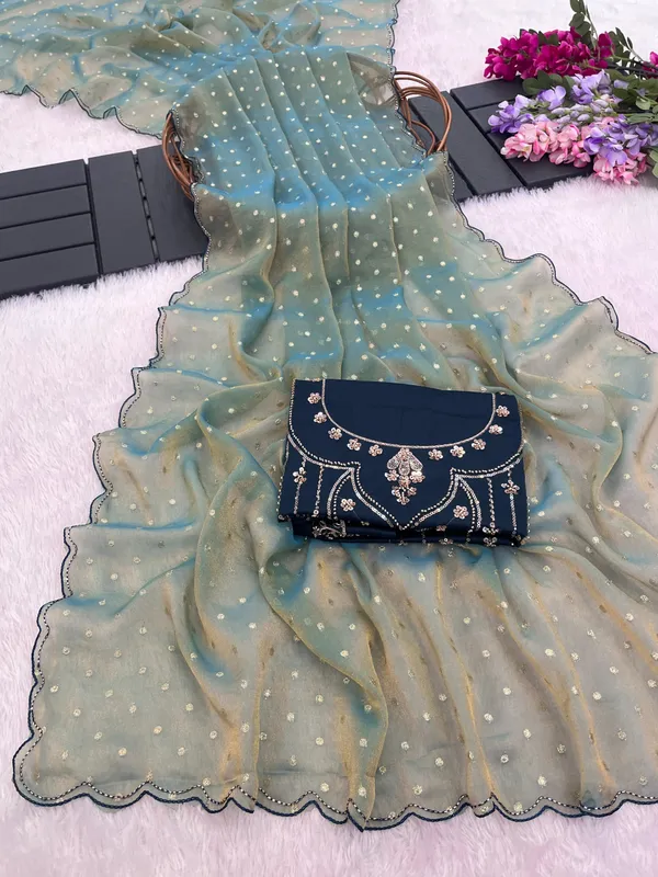 Teal_Embroidered_Saree_For_Women