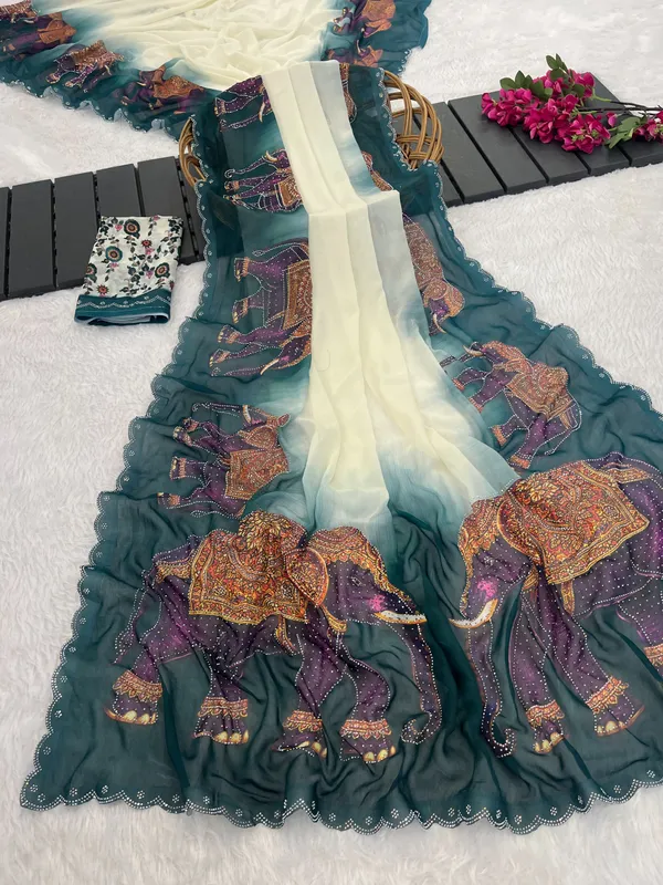 Teal_Embroidered_Saree_For_Women