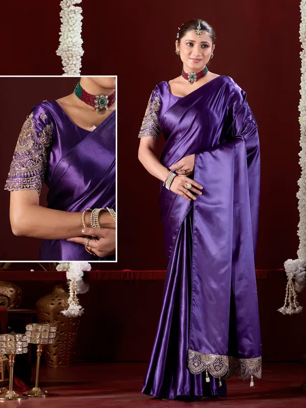 Purple_Satin_Embroidered_Saree_For_Women