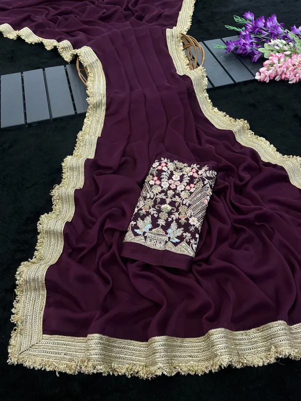 Purple_Embellished_Saree_With_Blouse_Piece_For_Women