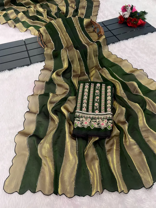 Green_Striped_Embellished_Saree_For_Women