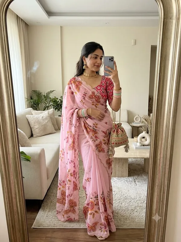 Pink_Floral_Print_Saree_For_Women