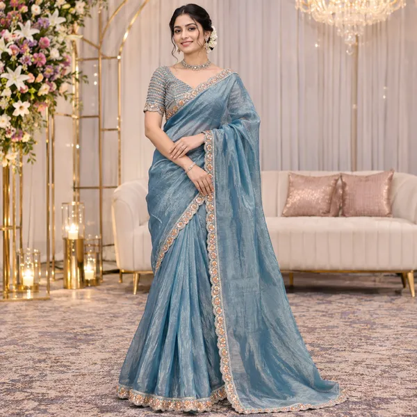 Blue_Organza_Embellished_Saree_For_Women