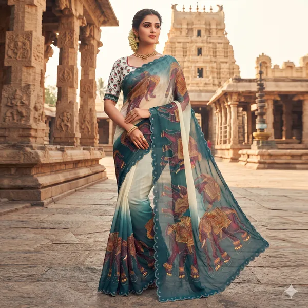 Teal_Printed_Saree_For_Women
